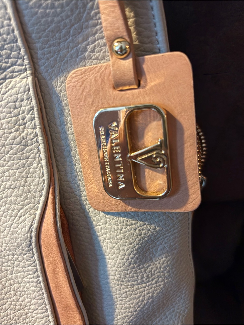 White and Tan Leather Tote Bag with Accent Trim - Picture 2 of 7